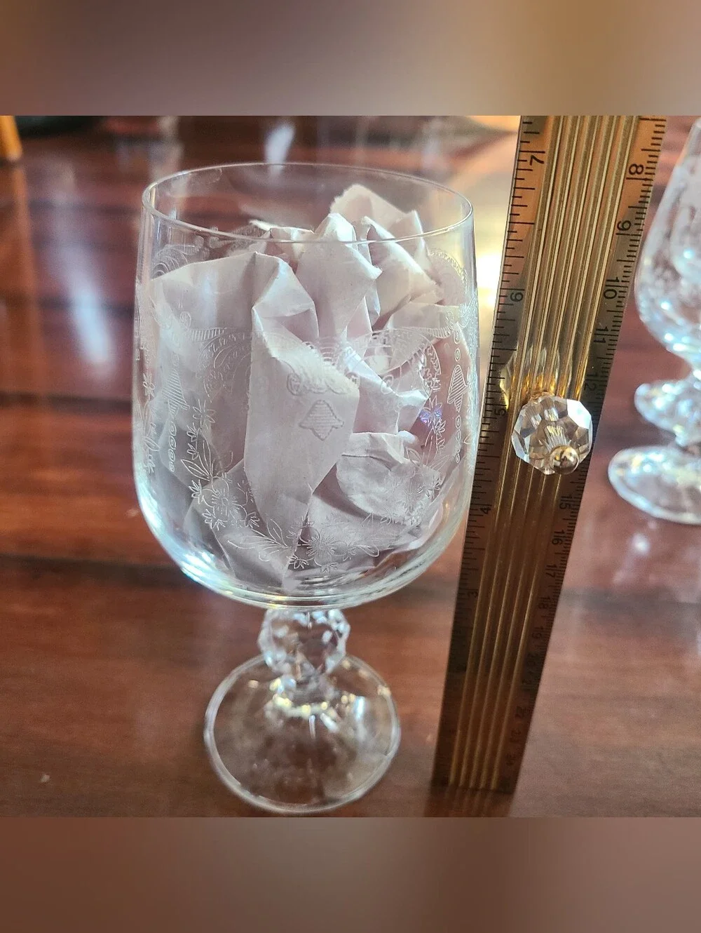 Vintage Import Assoc CASCADE Clear Crystal Wine Glasses Faceted Ball Stem (1)